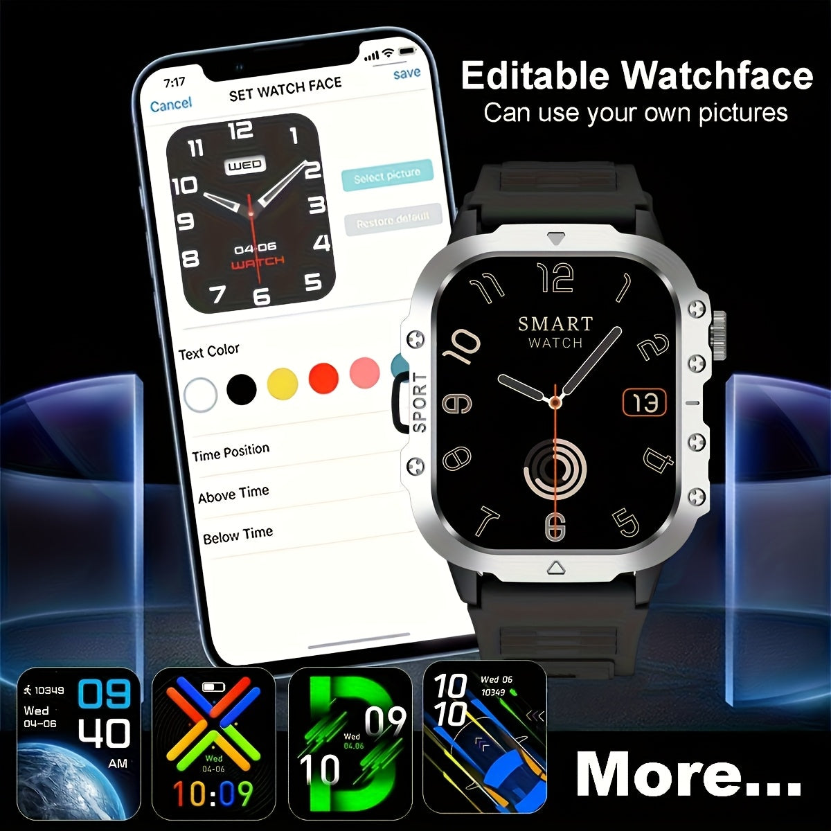 New Smartwatch with 2.01-inch Large Screen LED Flashlight Outdoor Sports Watch & Fitness Tracker Compatible with Android And iPhone Halloween Edition Suitable for Men Or Women Versatile for Multiple Scenarios The Perfect Holi