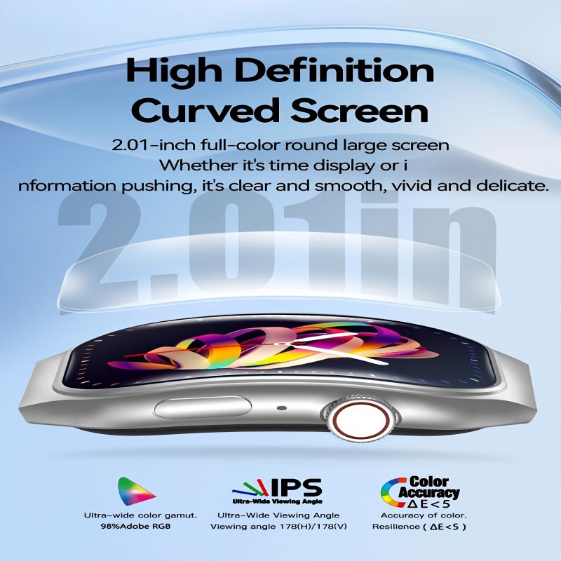 Unisex Curved Screen Smartwatch with Wi-Fi And Wi-Fi 5.2 - High Quality, 1.96" HD Display, 360° Panoramic View, Rechargeable Battery, Fitness Tracking, Outdoor Sports, Fashion Smartwatch, Health Monitoring, Streamlined Dial