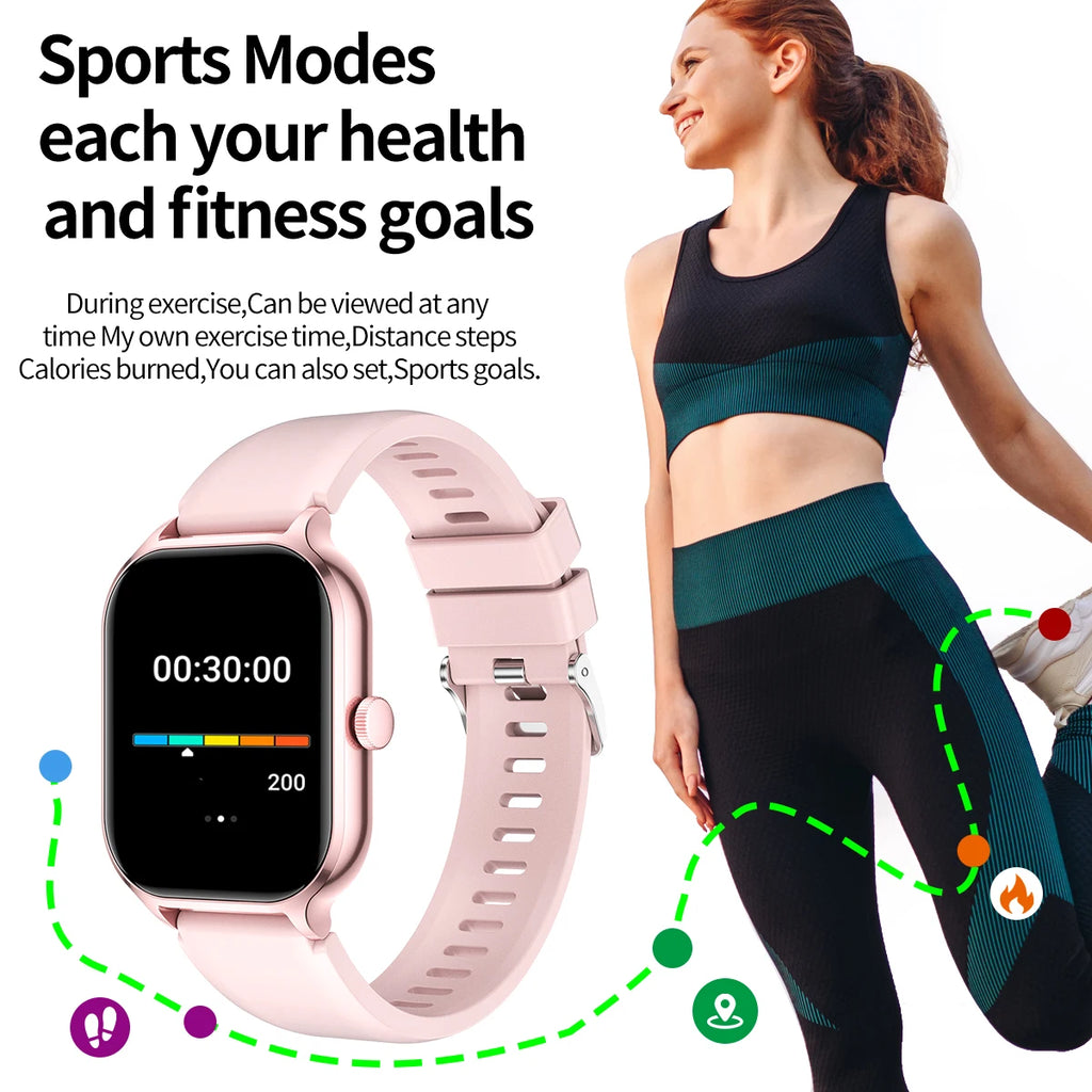 Smart watch with multiple sports modes, can make and receive calls, message reminders, health monitoring, compatible with Androi