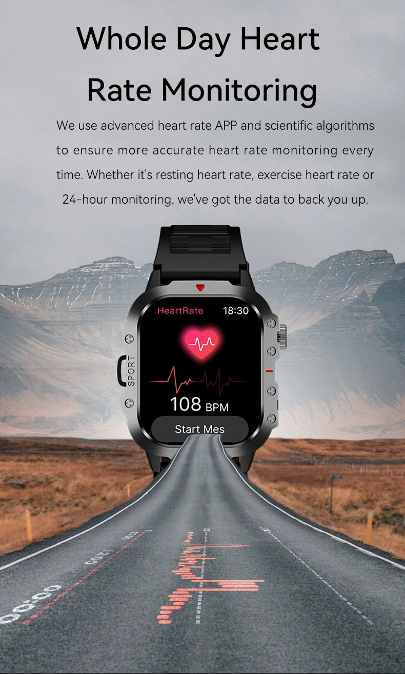 LAXASFIT Smart Watch Bluetooth Voice Call Smart Watch with LED Flashlight Health Monitor Outdoor Sports Smart Watch