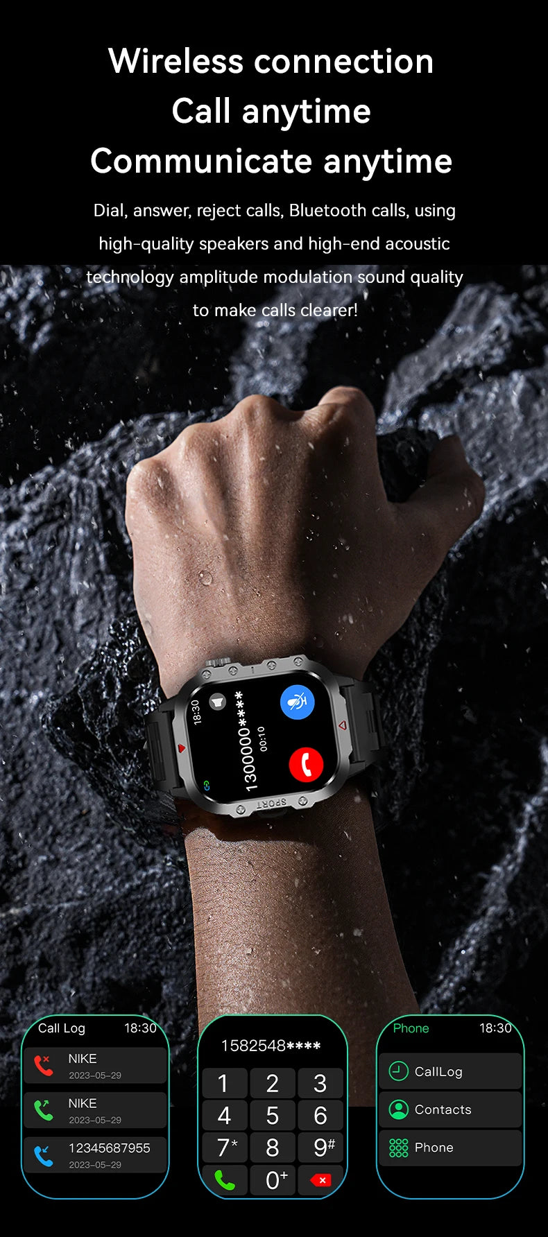 LAXASFIT Smart Watch Bluetooth Voice Call Smart Watch with LED Flashlight Health Monitor Outdoor Sports Smart Watch