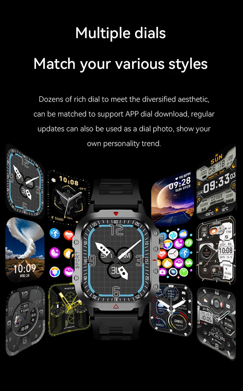 LAXASFIT Smart Watch Bluetooth Voice Call Smart Watch with LED Flashlight Health Monitor Outdoor Sports Smart Watch