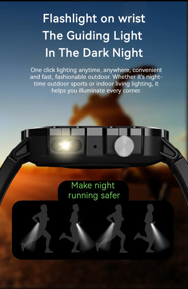 LAXASFIT Smart Watch Bluetooth Voice Call Smart Watch with LED Flashlight Health Monitor Outdoor Sports Smart Watch