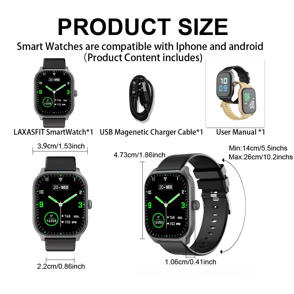 LAXASFIT New Smart Watch 2.01 Inch Smart Watch Bluetooth Call Men Women IP68 Waterproof Sports Fitness Smart Watch