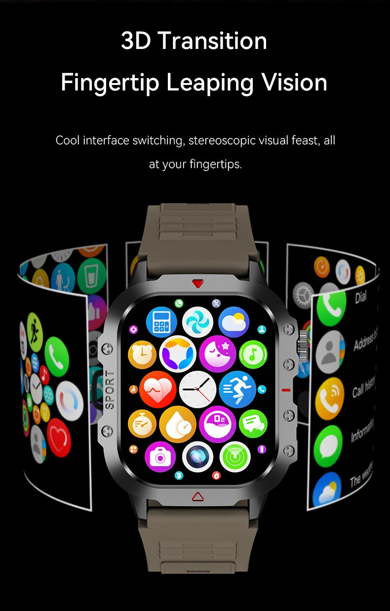 LAXASFIT Smart Watch Bluetooth Voice Call Smart Watch with LED Flashlight Health Monitor Outdoor Sports Smart Watch