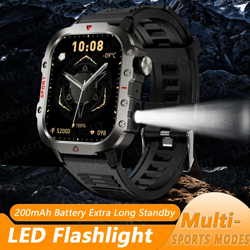 LAXASFIT Smart Watch Bluetooth Voice Call Smart Watch with LED Flashlight Health Monitor Outdoor Sports Smart Watch