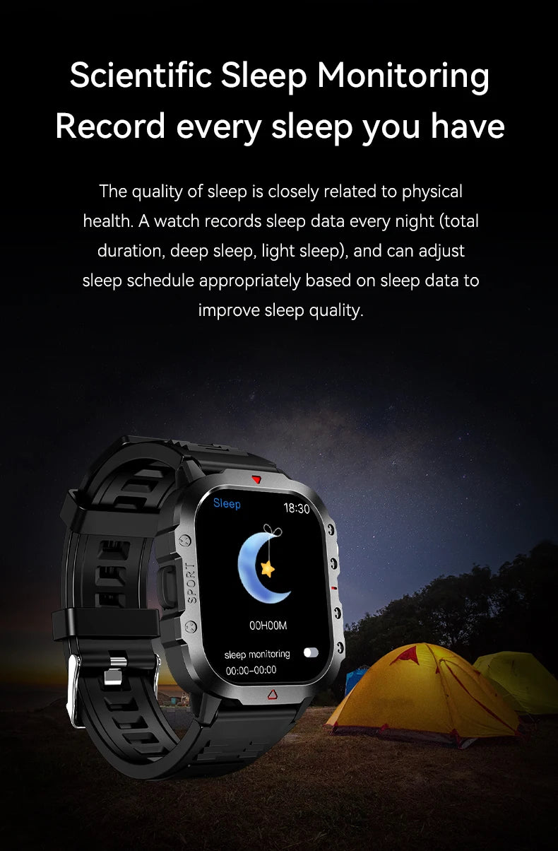 LAXASFIT Smart Watch Bluetooth Voice Call Smart Watch with LED Flashlight Health Monitor Outdoor Sports Smart Watch
