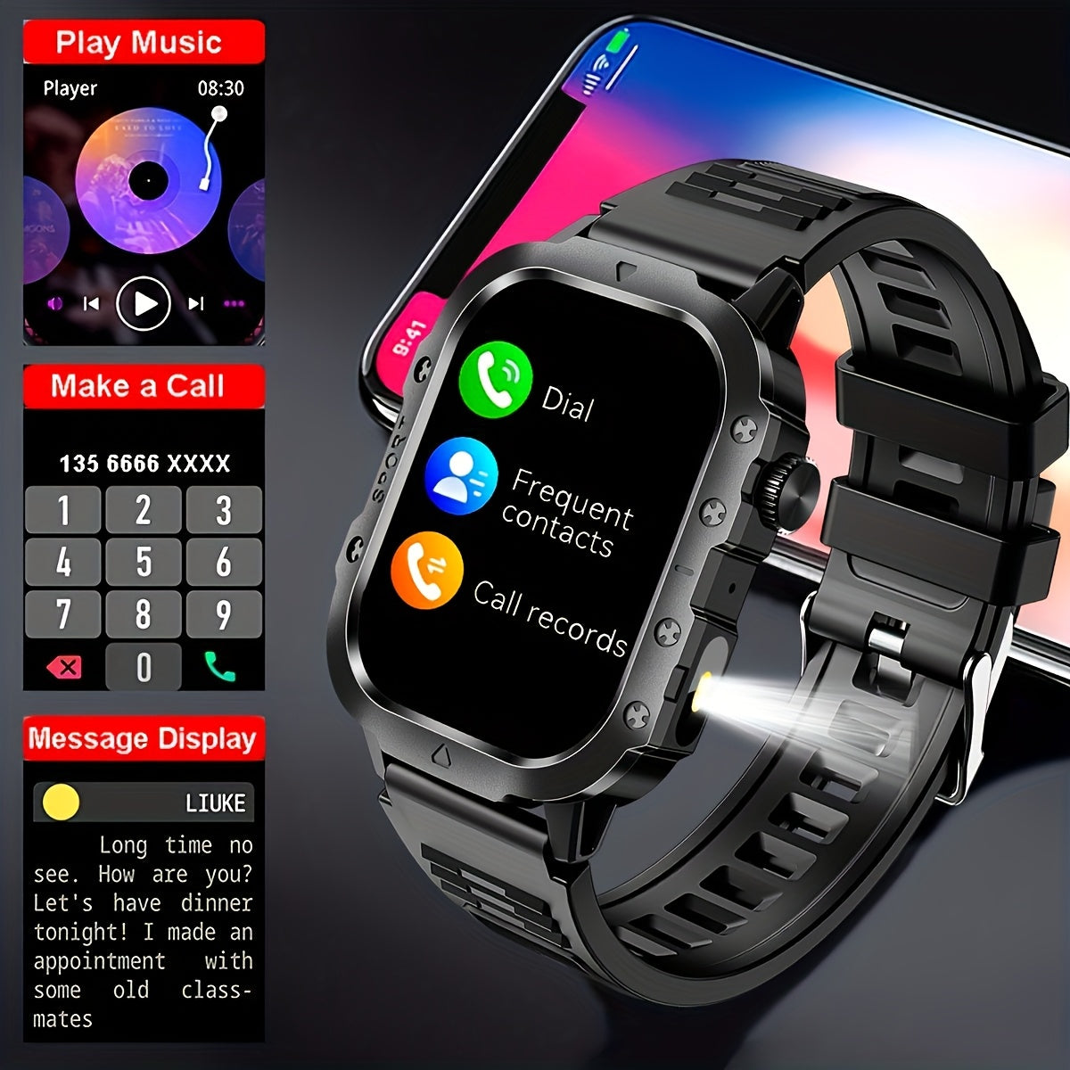 New Smartwatch with 2.01-inch Large Screen LED Flashlight Outdoor Sports Watch & Fitness Tracker Compatible with Android And iPhone Halloween Edition Suitable for Men Or Women Versatile for Multiple Scenarios The Perfect Holi