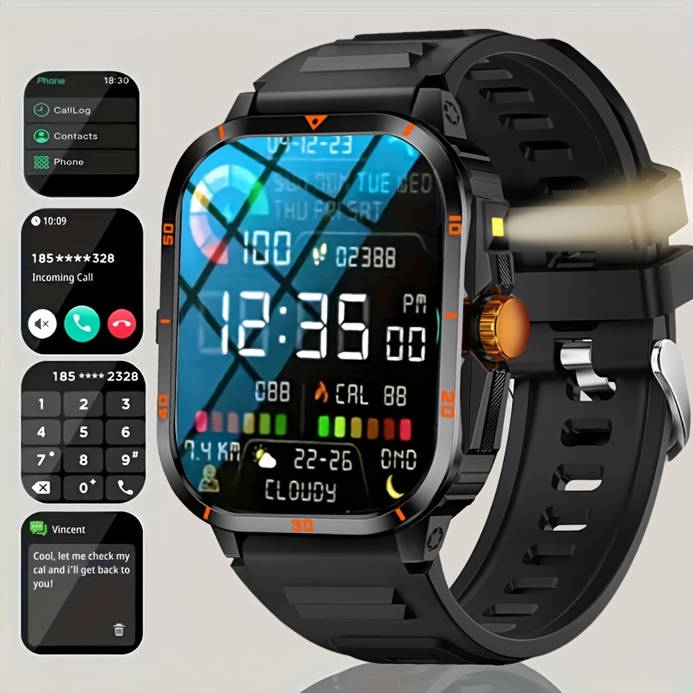 [Perfect Gift For Holidays] 2025 New Smartwatch with LED Light, Wireless Calling, Fitness Tracker, Message Alerts, Weather Alerts, SMS Alerts, Outdoor Men's Smartwatch, Compatible with Android And iPhone Devices, Perfect Gift